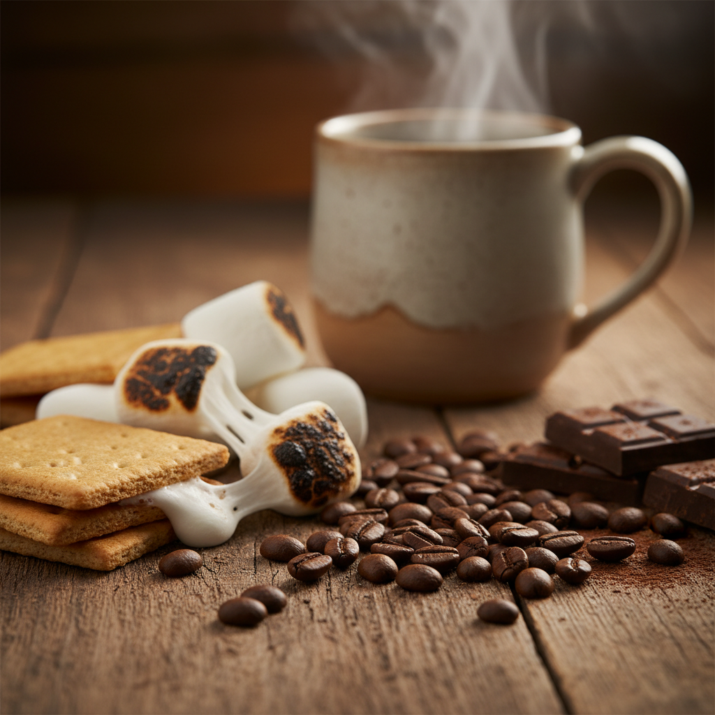 Smores coffee brings the beloved campfire classic to your cup. This medium roast blend rich chocolate and toasted marshmallow note with a smooth, approachable body that appeals to both coffee enthusiasts and dessert lovers. Perfect for those seeking a nostalgic, indulgent morning ritual without overwhelming complexity. Ideal as an everyday brew or special treat.