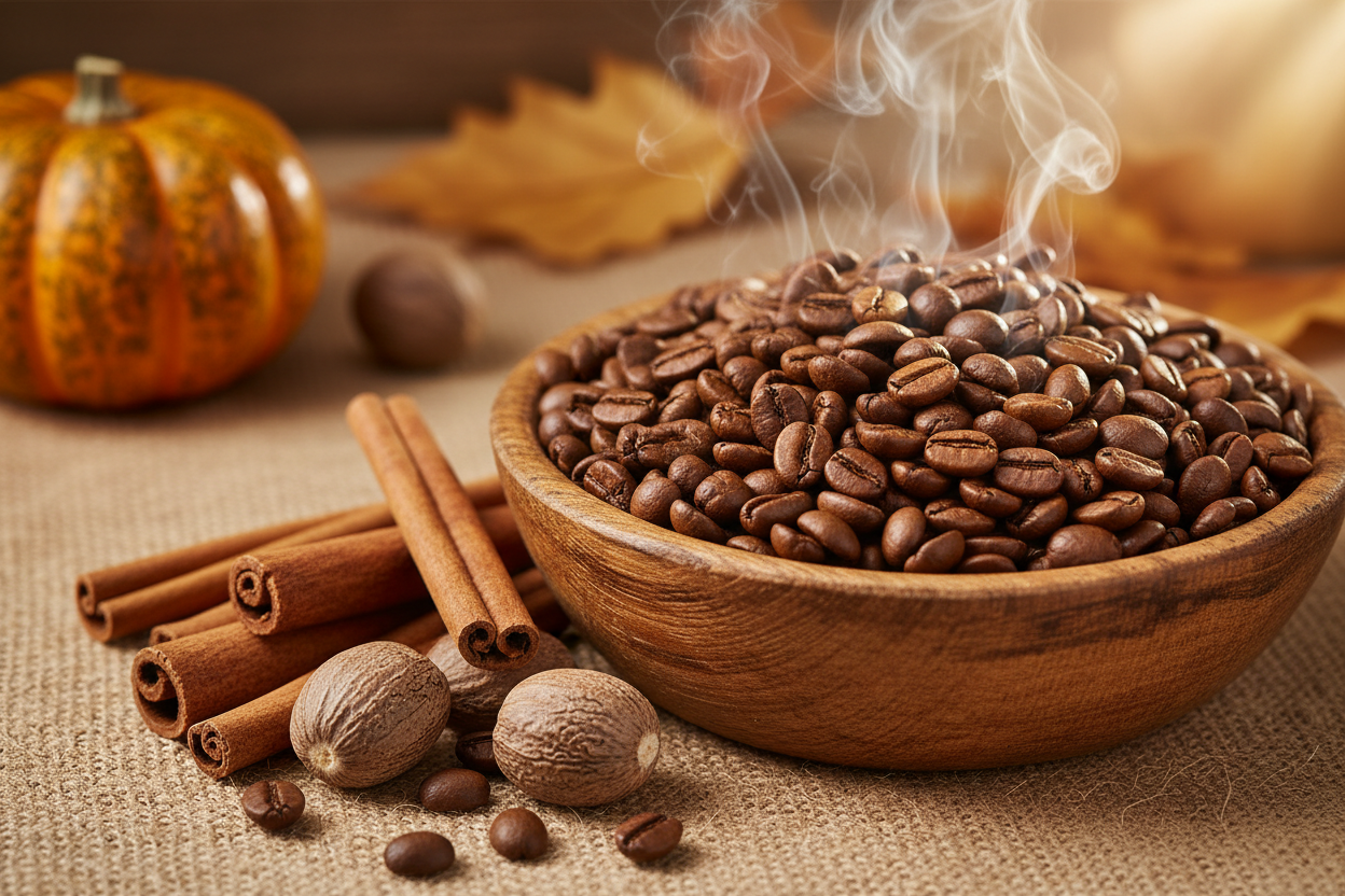 This seasonal favorite is available year round. The all natural flavoring has hints of pumpkin, cinnamon and nutmeg combined with a deep medium roast arabica coffee.